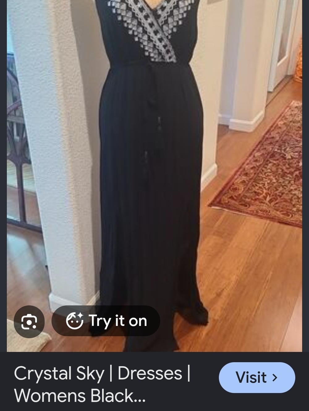 Crystal Sky Black Embroidered Maxi Skirt